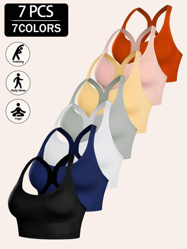 Sujetador deportivo de 7 piezas con espalda de tirantes, diseño de mariposa, sin aros, con push-up y ajuste que absorbe los golpes, para correr, sujetador bandeau, chaleco, ropa exterior, almohadillas extraíbles, ropa deportiva