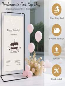 2pcs/Set - Adjustable "Welcome To Our" Wedding Sign Stand + Wedding Welcome Banner / Standard Ceremony Banner, Suitable For Wedding, Birthday Party, Baby Shower, Graduation Ceremony And Holiday Party Decorations - Multicolor - View 3