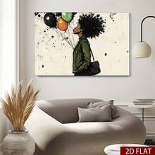 African American Woman With Balloons Canvas Wall Art,  Magic Poster, Modern Street Art Graffiti Painting, 1pc Framed Wall Decor For Living Room, Bedroom & Office, Stylish Cultural Home Art - 有框架 - 查看 9