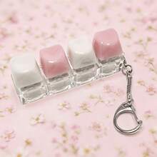 4 buah Keycap berbentuk hati warna Pink & Putih, Gantungan Kunci - MultiWarna - View 1