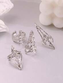 Bộ 4 chiếc nhẫn Punk bất đối xứng, nhẫn đeo đốt ngón tay ngoại cỡ, trang sức nghệ thuật bí ẩn dành cho nam và nữ, phù hợp cho tiệc tùng, dạ hội, du lịch, làm quà tặng. - nhiều màu - Xem 10