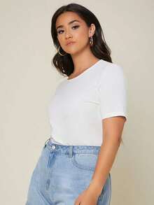 BASICS Camiseta De Cuello Redondo Sólido Para Tallas Grandes - Blanco - Ver 4