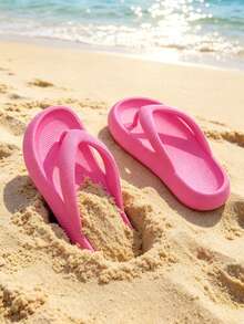 Women's Solid Color Flat Wedge Sandals, Soft And Shock-Absorbing EVA Sandals, Suitable For Summer Beach, Pool, Casual Walking, And Vacation. - Hot Pink - View 3