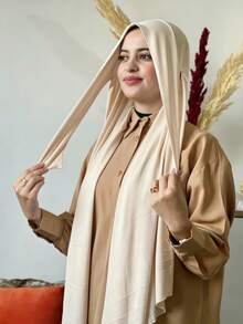 1件装女士速戴头巾，带系带，经典纯色披肩围巾，柔软舒适的粘胶纤维面料，适合日常佩戴、搭配长袍以及节日场合。 - 杏色 - 查看 2