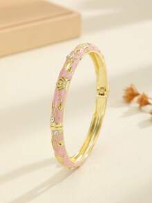 1 chiếc vòng tay mạ vàng kiểu dáng mới, đính đá lấp lánh tinh tế hình vương miện, tráng men cloisonne, quà tặng trang sức cho bé gái và phụ nữ. - Hồng - Xem 6