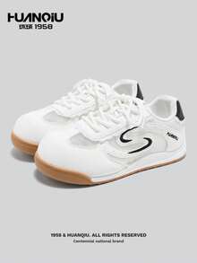 HUANQIU Ballet-Inspired Thick Sole Retro Women's Casual Sports Shoes, Breathable Mesh Sneakers For Spring & Summer - Beige - View 2