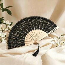 Customized Personalized Folding Hand Fan With Wooden Frame And Lace Surface, Custom Name And Date, Elegant Wedding Decoration, Party Favors, Engagement Bridal Shower Groomsman Thank You Gift, Multiple Color Options - Custom Hand Fan - View 4