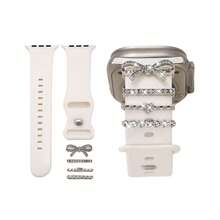 4pcs Zinc Alloy Pendant, Sparkling Rhinestone Bow & Crystal Ring Decorations, Luxury Shiny Watch Accessory Set, Suitable For Women To Make Your Watch More Charming And Brilliant (Watch Band Not Included) - Mouldless - View 9