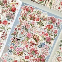 50 piezas Pegatinas transparentes 2D con diseño floral y de letras, pegatinas estéticas de dibujos animados adecuadas para botellas de agua, guitarras, equipaje, fundas de teléfono, portátiles, patinetas, suministros de scrapbooking, regalos - A - Ver 5