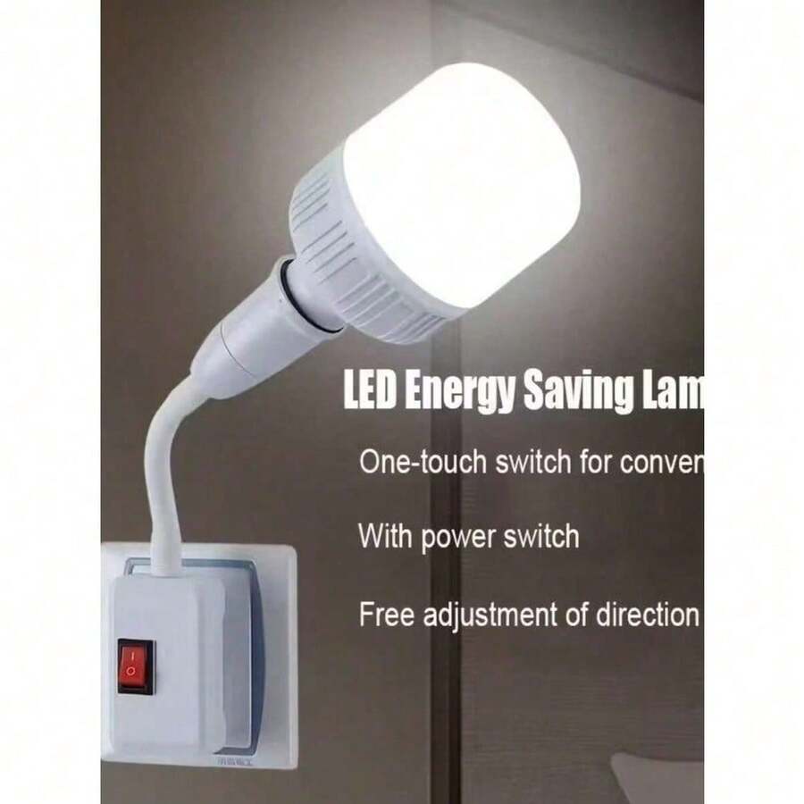 portalámparas E27 con base LED, cabezal giratorio de enchufe directo con interruptor, enchufe estadounidense, para lámpara de mesa LED - Blanco - Ver 1
