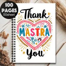 1 pieza Cuaderno espiral creativo con diseño de portada "Gracias MASTRA", 100 páginas/50 hojas, adecuado para trabajo, estudio, escuela, graduación, regalo de cumpleaños, diario, planificador diario - Q - Ver 5