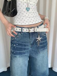 1件装女士白色PU材质蕾丝独特腰带 - 白色 - 查看 2