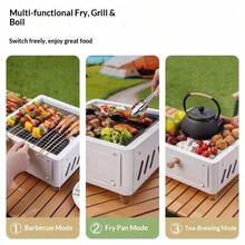 Parrilla de carbón portátil para el hogar, campamento, jardín, barbacoa al aire libre, fogata cuadrada para cocinar té - Multicolor - Ver 4