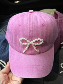 1pc Back To School New Niche Pearl Bow Retro Distressed Visor Cap, Versatile Soft Top Baseball Cap For Women - Pearl Bow - View 10