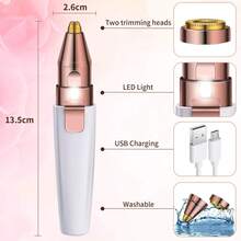 Eyebrow & Facial Hair Removal For Women, 2 In 1 Rechargeable Eyebrow Trimmer & Face Shaver, Painless Electric Facial Eye Brow Razors Epilator With Built-In LED Light -Perfect For Face, Lips & Body - White - View 8