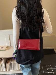1 pièce Sac à épaule minimaliste chic pour femmes, sac sous le bras brillant unicolore, en matériau PU, fermeture à glissière, sac d'usage quotidien, convient aux jeunes femmes - sorties, shopping, salle de classe, rendez-vous, cadeaux pour femmes, bureau, travail, voyage - Rouge - Voir 9
