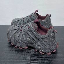 Sepatu Sneakers Tebal Berhiaskan Rhinestone, Sepatu Kasual Platform yang Modis, Serbaguna, dan Nyaman untuk Wanita - Bubuk Mesiu Merah - View 3
