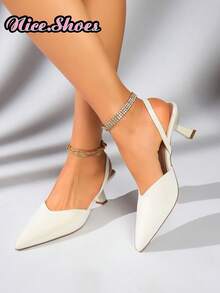 Giày sandal cao gót mũi nhọn, quai hậu tối giản, kiểu dáng mùa hè mới, thích hợp đi làm, hẹn hò, mặc hàng ngày, phong cách thanh lịch kiểu Pháp, màu be, đỏ rượu vang, cà phê đậm, đen. - trắng - Xem 4