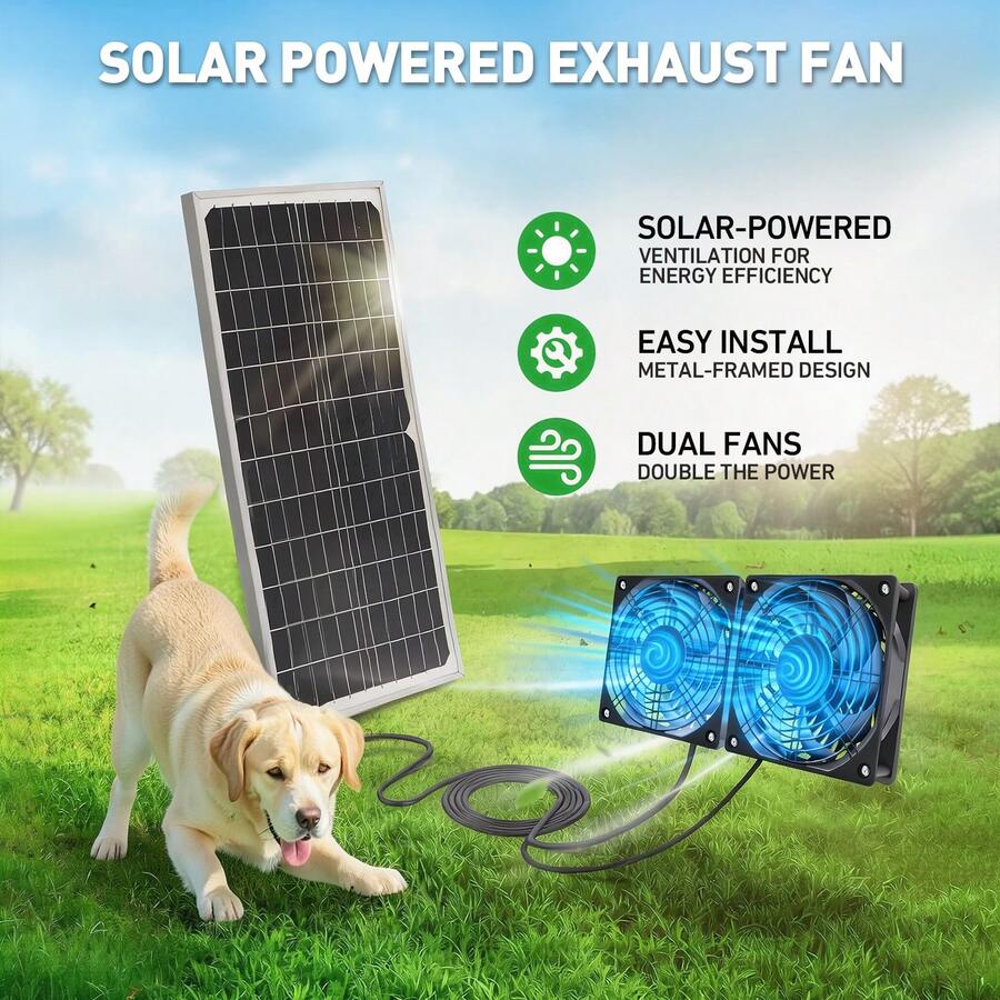 Senmeo Solar Dual Fan Intelligent Ventilation System, PetHouses Air Purification, Greenhouses, Tents, RVs, Outdoor Workshop Air Circulation - màu đen - Xem 1