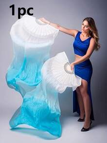 1pc Ombre Color Long Faux Silk Belly Dance Fan, Dance Performance Prop, Gradient Color, Silk Fan Suitable For Dance Practice And Performance, Lightweight And Easy To Use, Suitable For Adult Fitness/Dance Troupe - Multicolor - View 14