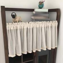 1pc Nordic Ins Style Solid Color Semi-Sheer Short Curtain, Linen Sheer Cafe Curtain, Rod Pocket Top Design For Easy Hanging, Suitable For Dining Room, Kitchen, Balcony, Entryway, Bay Window, Cafe And Home Decor - Cream White 1PC - View 6