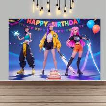 Hasbro 一套K-Pop女巫狩猎动漫主题装饰，包括背景幕布、女巫狩猎团体图案、生日派对装饰，适合粉丝见面会、生日派对，打造独特欢乐的女巫狩猎团体派对装饰礼物。 - 彩色 - 查看 2