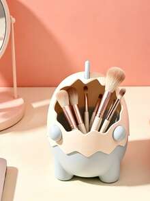 Cute Dinosaur Egg Makeup Brush Holder Cup, Cartoon Cosmetic Brush Storage Organizer Cup, Desktop Pen Holder Makeup Tool Container Suitable For Vanity, Bedroom, Bathroom - Multicolor - View 5