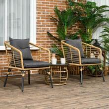 Rattan Garden Furniture Set, 3-Piece Seating Group, Including Coffee Table And 2 Chairs, Bistro Set With Cushions, Balcony Furniture, Sand And Dark Grey - Sand - 查看 3