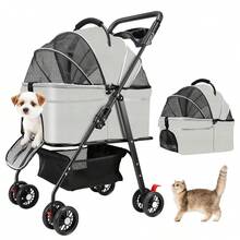 3-In-1 Pet Stroller Suitable For Small And Medium-Sized Dogs, Luxury Large Cat Stroller Detachable Carrier, Suitable For Puppies, Kittens, And Puppies - Xám - Xem 2