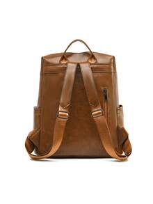 LECEY 1pc Fashionable Minimalist Patchwork Design Large Capacity Women Backpack, Suitable For Outdoor Travel And Daily Use - Brown - View 5
