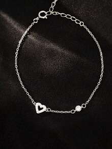 1pc S925 Sterling Silver Hollow Heart Rhinestone Bracelet, Sweet & Cute Ins Style Delicate Minimalist Accessory, Fashionable & Refined, Suitable For Girls Daily Wear Or Birthday Gift - Love - View 13