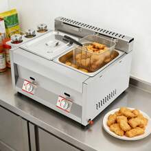 HYYKJ-US Commercial Double Tank LPG Deep Fryer 6L Per Tank Stainless Steel Countertop Fryer For French Fries Chicken Wings Snack Restaurant Kitchen Use - A - View 7