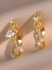 2pcs/1set Fashion Infinite Symbol 8 Elegant Style Rings Sets Glamorous Cubic Zirconia Gold Plated Women Copper Ring Suitable For Bride Engagement Wedding Music Festivals Party Jewelry Anniversary Gift - 8+8 - View 7