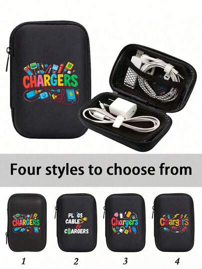 Portable CCD Camera Protective Case, Waterproof Lightweight Travel Bag With Colorful 'Chargers' Pattern, Compact Design, Large Capacity Cable Organizer Pouch, Power Bank Cover & Wallet Holder, Office Digital Bag, Essential Teacher Supplies, Ideal For Outdoor Photography, Travelers, Women & Men Gift, Mother's Day & Father's Day Gift, Also For Charger, Cables, Lens.