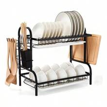 Escurridor de platos de acero inoxidable de 2 niveles - Negro - Ver 8