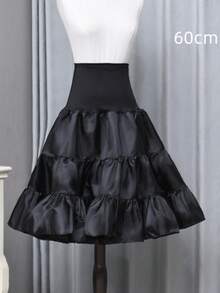 2-Layer Fluffy Tulle Petticoat, Creates Dramatic Volume, Elastic Waistband - Black - View 8