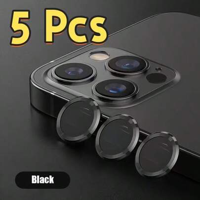 5pcs Camera Lens Protector, Fit For IPhone 11 12 13 14 15 16 17 Pro Max Mini Pro Plus 16e 17Air, 9H Tempered Glass Screen Protector, Metal Tempered Glass Full Coverage Camera Lens Protector