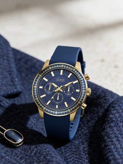 Guess Gale Men's Navy Blue Chronograph Watch With Silicone Strap W0802G2