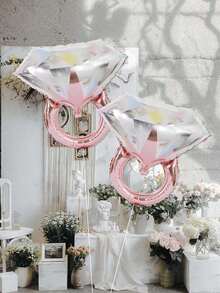 2pcs Rhinestone Ring Shaped Decorative Balloon, Back To School Valentine Day - Rose Gold - 查看 6