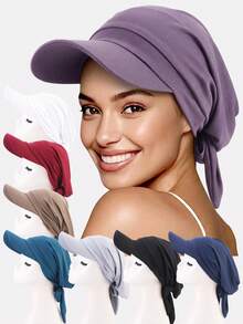 1pc Women's New Tie-Up Visor Scarf Hat, Outdoor Sun Protection Hat With Tie-Up Brim, Suitable For Daily Use - Printed Hat With Brim - View 18