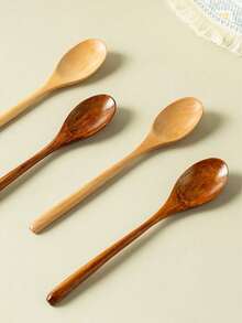 2pcs Wooden Long Handle Spoons, Korean Style Large Soup Spoon, Japanese Small Wooden Rice Spoon, Soup Spoon - View 3