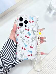 Cherry Blossom Printed Wavy Edge Transparent Protective Phone Case Compatible With Iphone 17/17 Pro/17 Pro Max, 16/16 Pro/16 Pro Max/16 Plus, 14, 15, P14, P13, P12, P11, Shock-Proof Creative Phone Cover - Multicolor - View 4
