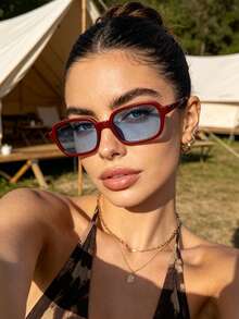 1 par de gafas cuadradas de ojo de gato minimalistas unisex, con montura burdeos, adecuadas para mujeres y hombres, gafas de moda para deportes, viajes, conducción, playa, festivales, vacaciones, calle, pesca, actividades al aire libre, accesorio elegante para el verano, vacaciones, vuelta al colegio - Copos rojos, marrones y azules - Ver 5