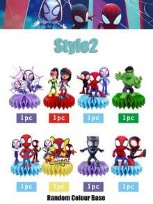 Marvel 7/8件套漫威蜘蛛侠蜂窝装饰套装，适合生日派对装饰、桌面摆设，带蜂窝底座 | 超级英雄主题派对用品，漫威粉丝的绝佳礼物（底座随机包含） - 彩色 - 查看 7