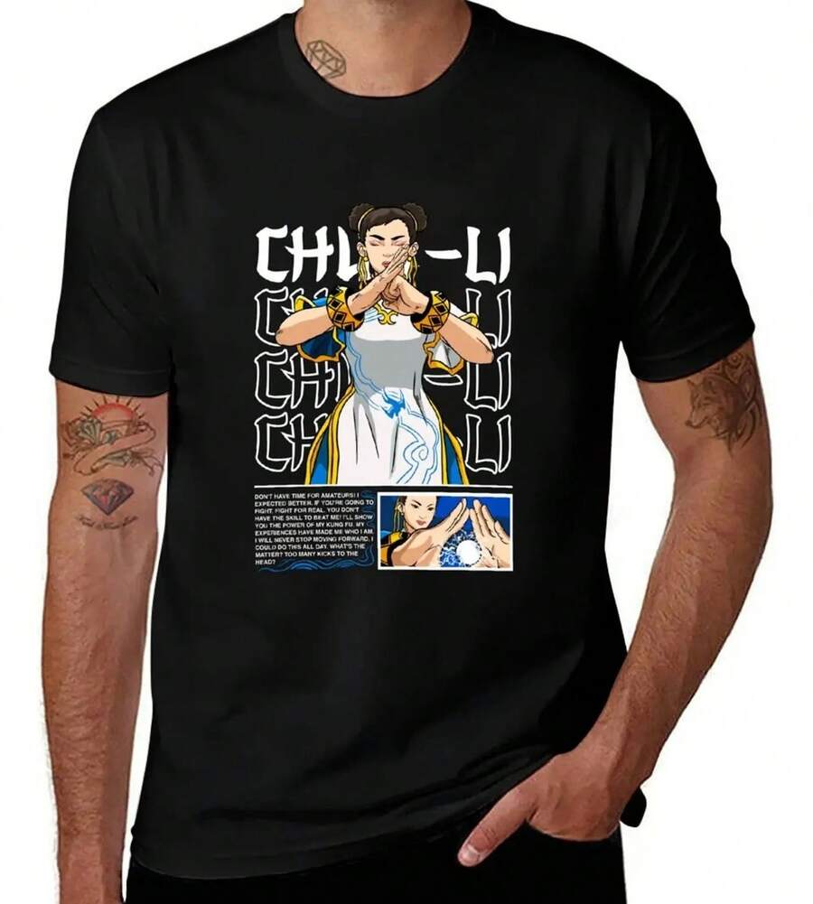 Camiseta Chun-li Con Diseño Personalizado Para Niños Con Est - Negro - Ver 1