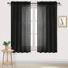 DWCN 2PCS Sheer Curtains Semi Transparent Voile Rod Pocket Curtains For Bedroom And Living Room, Party, Christmas Decoration - màu đen - Xem 8