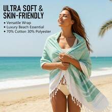 2Pack /4 Pack Cotton Turkish Beach Towel Lightweight Thin Travel Vacation Essentials Oversized XL Towels Set For Pool Swim Bath Camping Cruise Accessories Absorbent Quick Dry Sand Free Bulk  Blanket - 4條裝條紋水藍色,橘色,粉紅色,藍色 - 查看 10