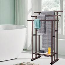 40" Tall Standing Towel Racks For Bathroom 3 Tier Towel Rack Stand With Storage Basket Blanket Ladder Drying And Display Rack For Oversized Bath Towel Next To Tub Or Shower - Đồng - Xem 3
