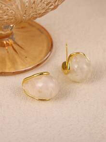 1Pair New Arrival Retro Simple Elegant Green Resin Stud Earrings For Women Fashion Cute Geometry Jewelry Accessories Gifts - Multicolor - View 5