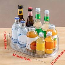 Estante giratorio de 360 grados para refrigerador - Bandeja de almacenamiento rectangular desmontable, organizador de botellas de condimentos para refrigerador que ahorra espacio, apto para el hogar, gabinete de cocina, despensa de alimentos, encimera y refrigerador, estante de almacenamiento de plástico transparente - Multicolor - Ver 8